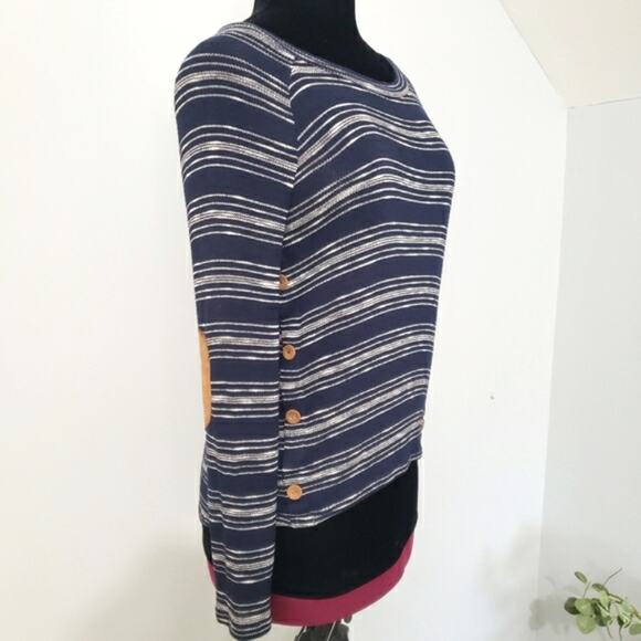 Mine by Anthropologie Blue and White Striped Button High Low Tunic Top Small - Picture 2 of 11